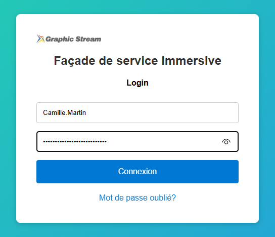 Camille commence par se connecter avec son identifiant et son mot de passe actuel.