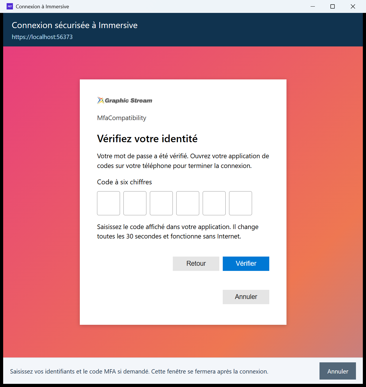 Verifica MFA nella finestra integrata prima di recuperare il token
