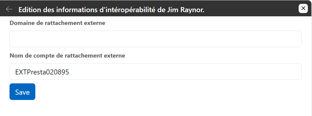 Renseigner Nom de compte de rattachement externe