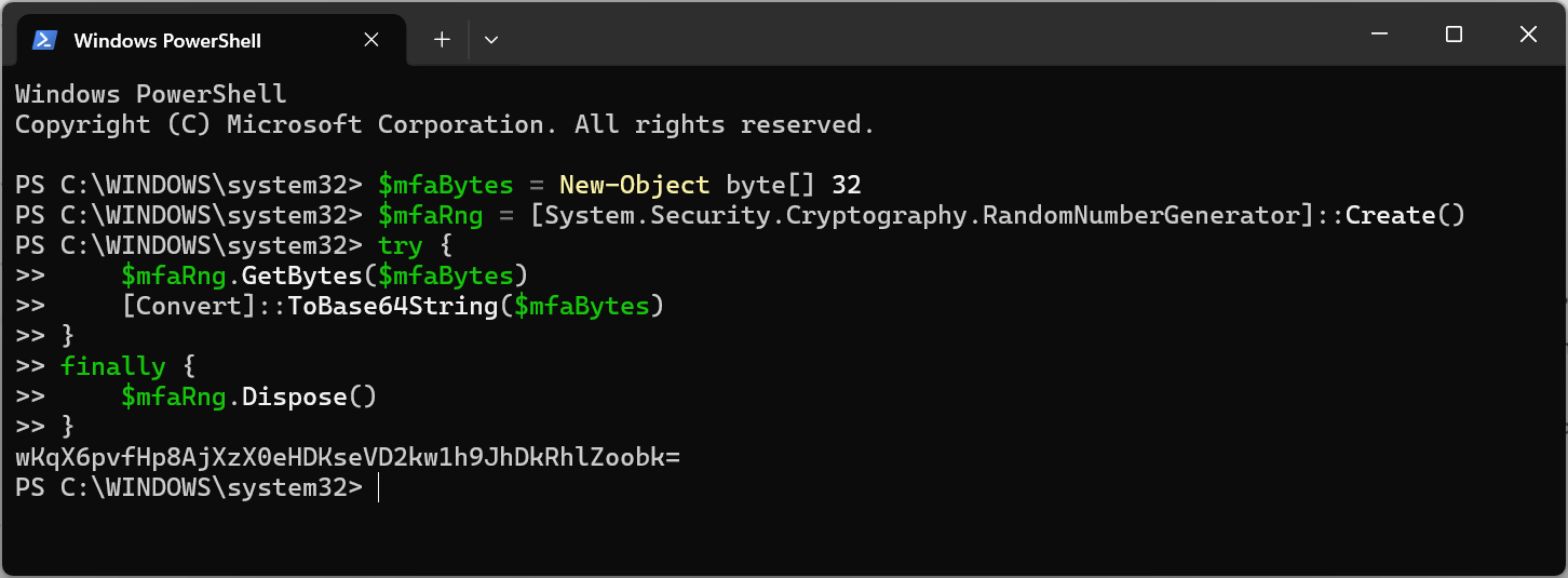 Generare una chiave tramite Powershell
