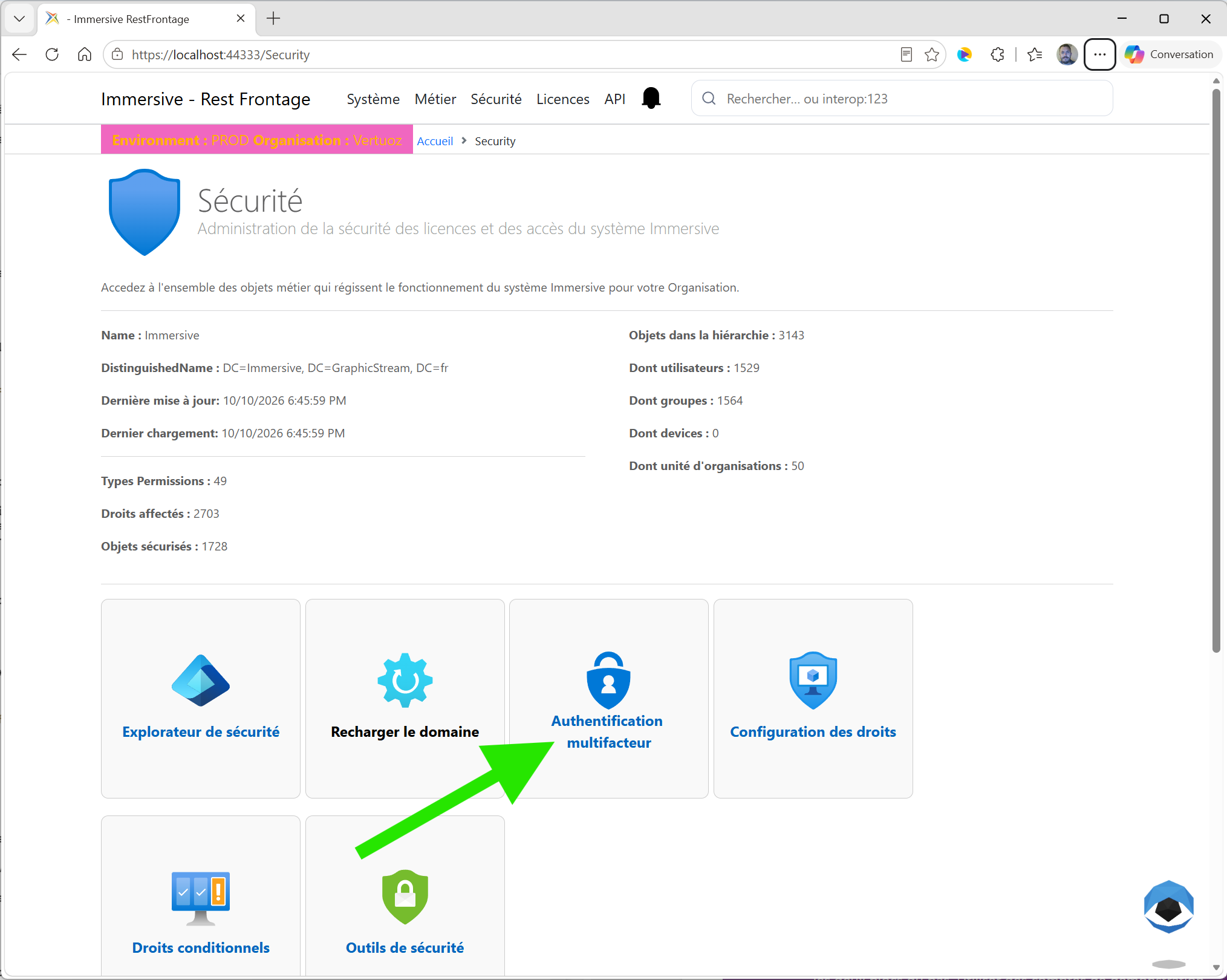 Accesso alla pagina di configurazione MFA e gestione