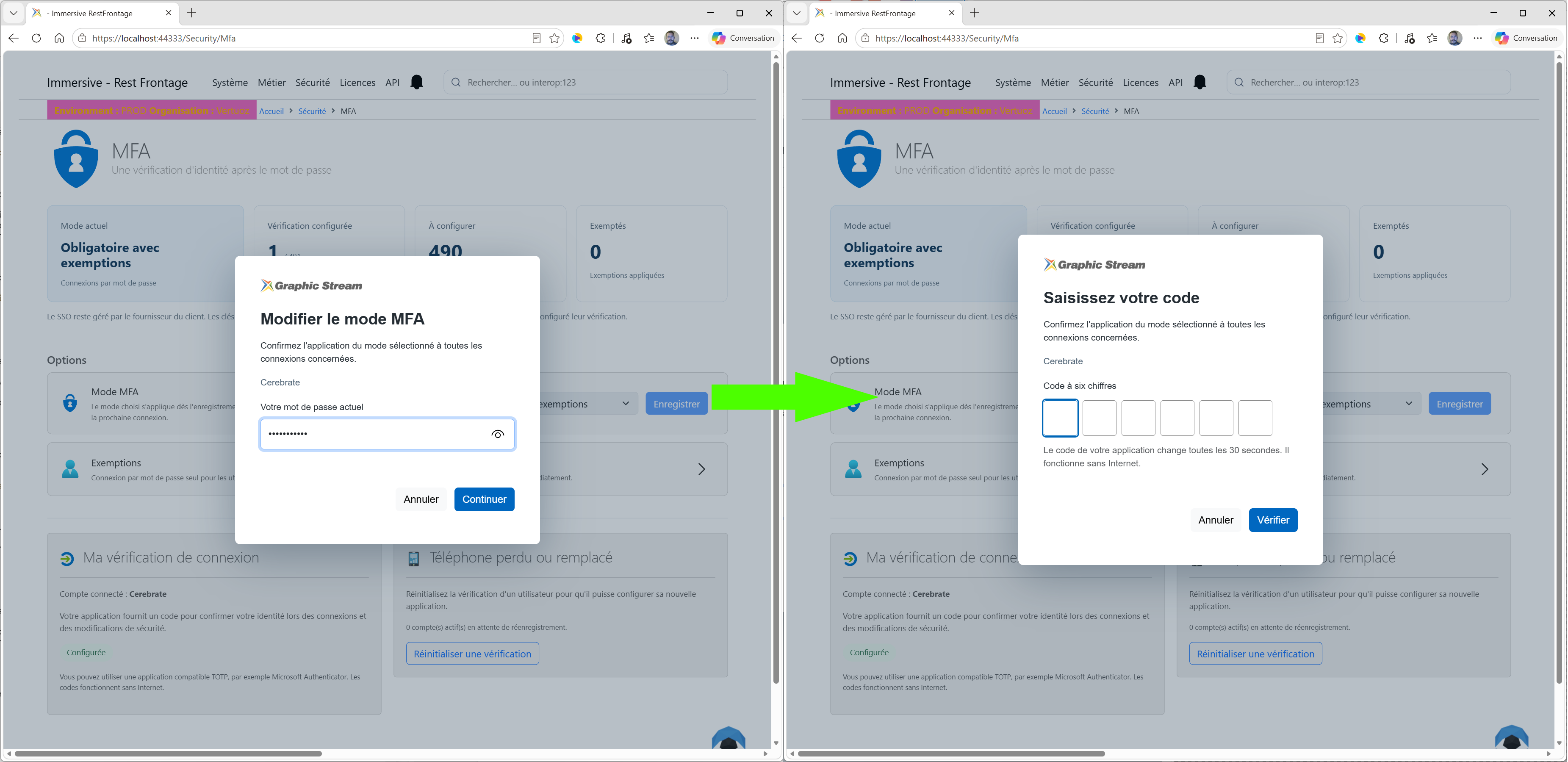 Conferma password e codice MFA prima di una modifica