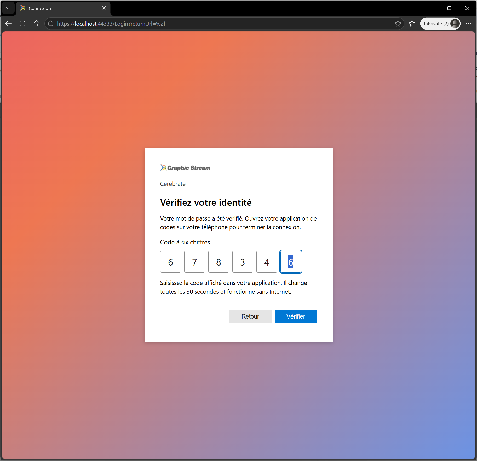 Inserimento del codice TOTP dopo aver validato la password