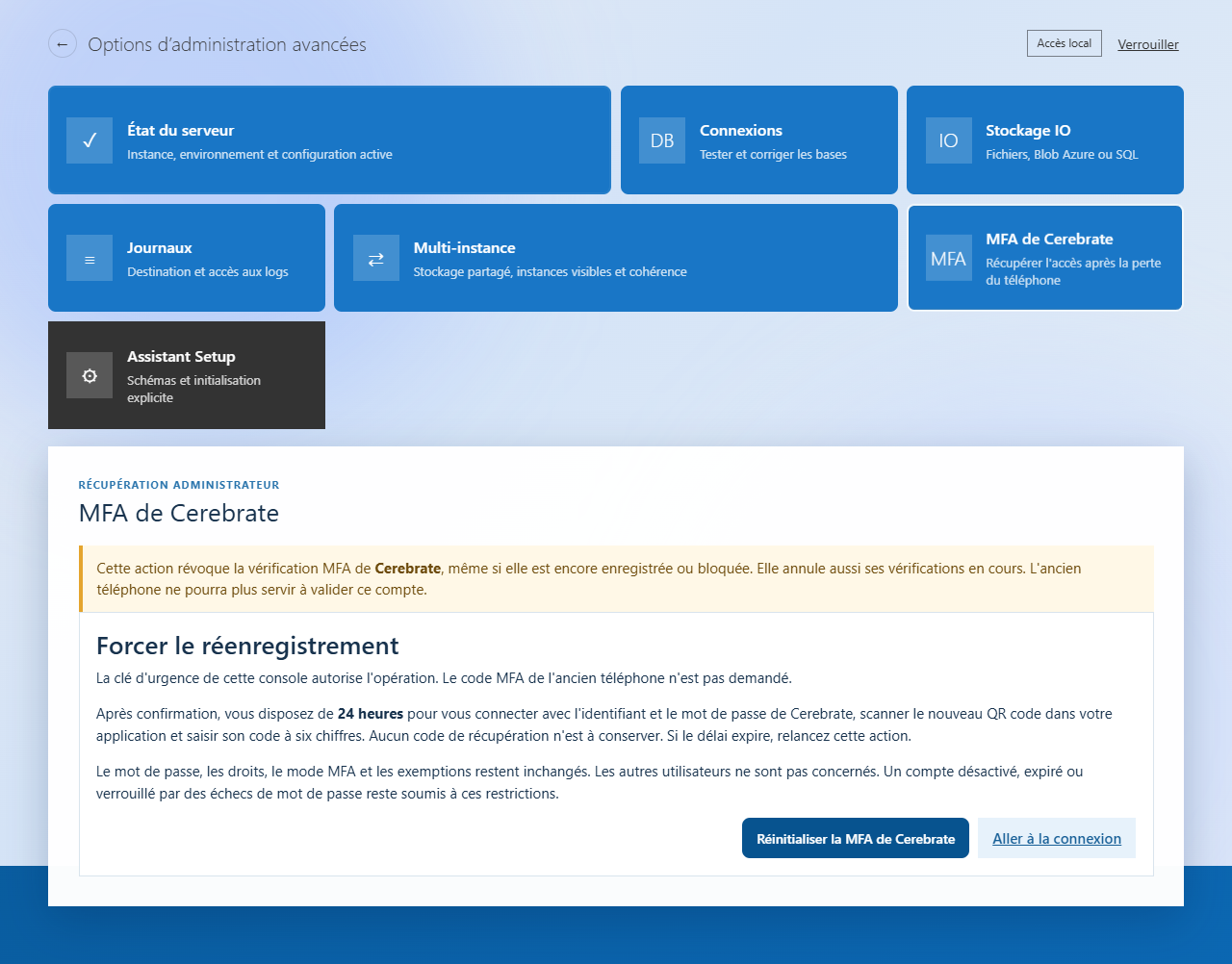 Console di recupero: Azione MFA di Cerebrate