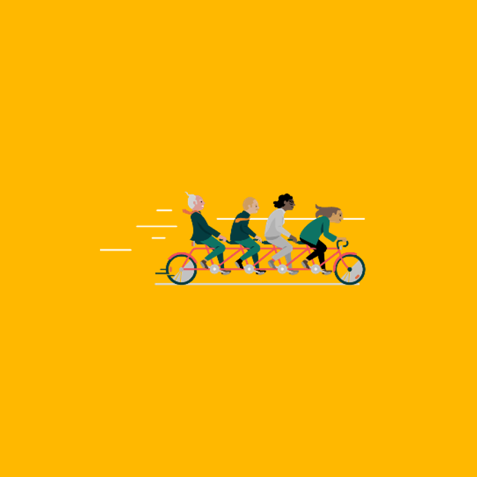 Quatre personnes pédalent ensemble sur un même vélo