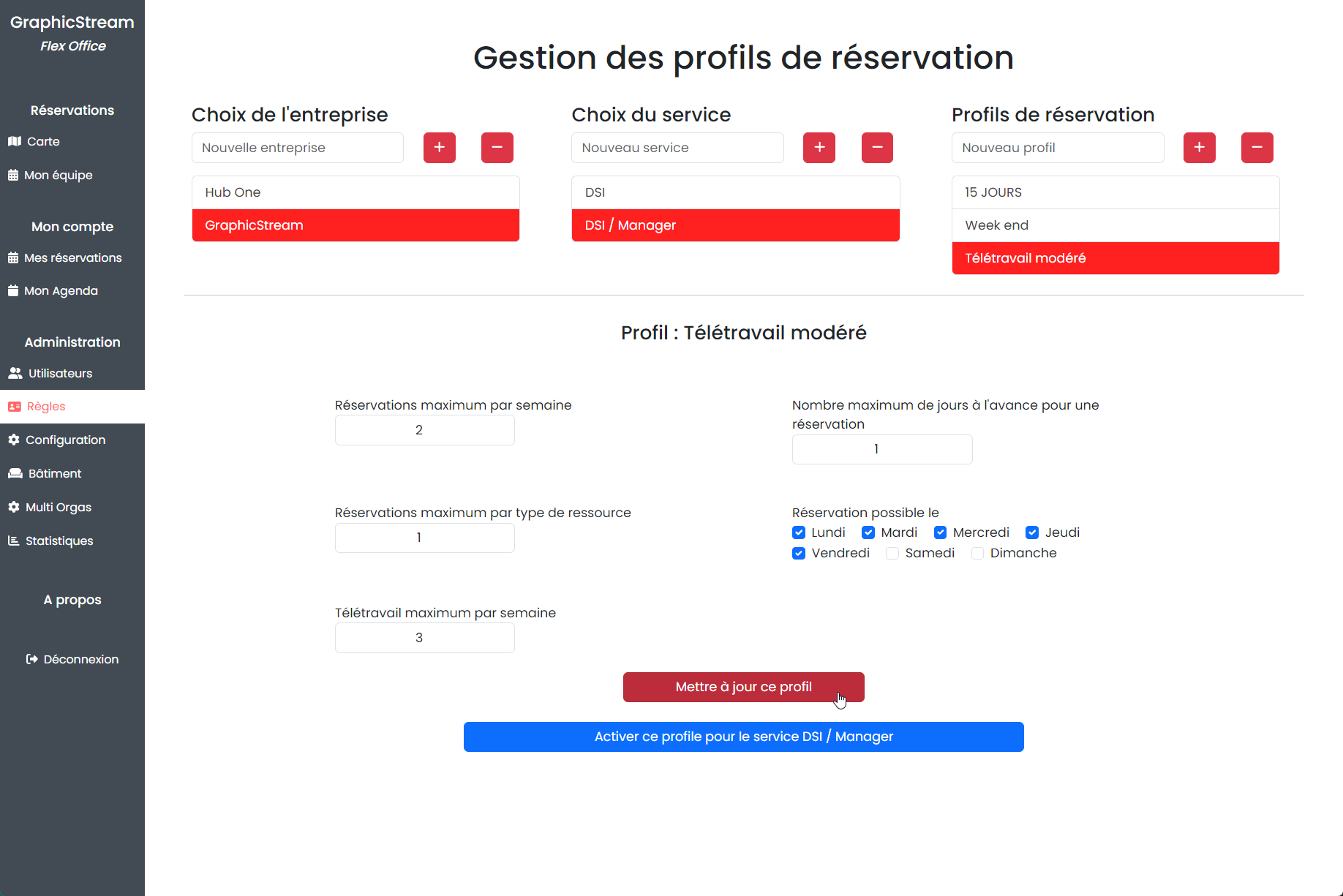 Gestion du planning dans l’administration Flex Office